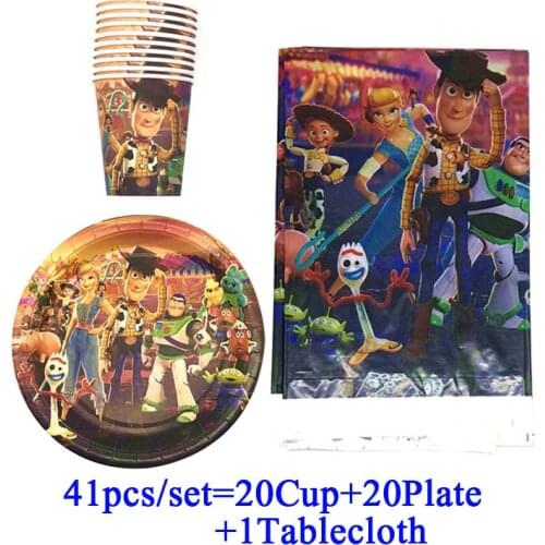Disney Toy Story 4 Party Supplies Baby Happy Birthday Party Decoration Disposable Tableware Tablecloth Plates Cups Favors Gifts