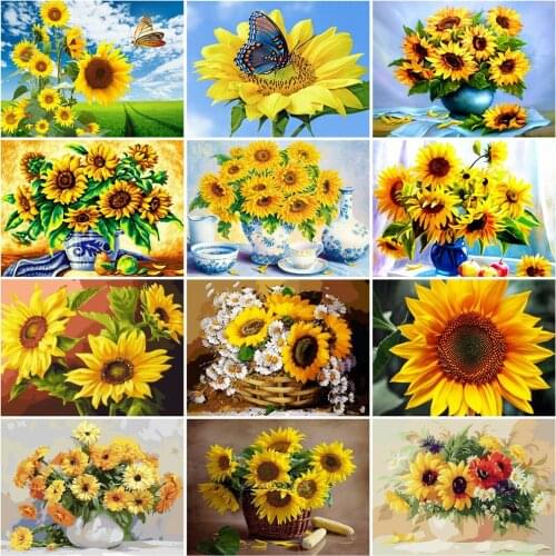 HUACAN Sunflower DIY Pictures By Numbers Oil Painting Flower Drawing Canvas Handpainted Home Decoration