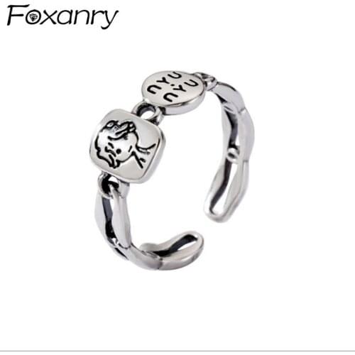 Foxanry 925 Sterling Silver Rings 2021 New Trendy Vintage Couples Hollow Chain Creative Cute Boy Design Party Jewelry Wholesale