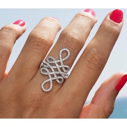 Unique Womens Silver Color Infinity Knot Band Rings White Cubic Zirconia Ring Bride Engagement Wedding Rings for Women
