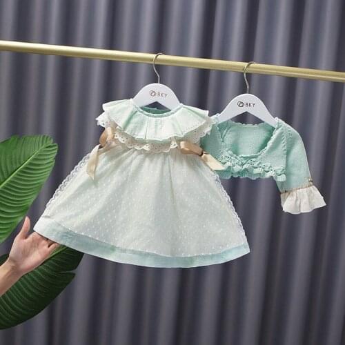 Sweet Autumn Princess 2pcs Clothes Set Girls Children Kids Baby Knitwear Cardigan Cape+Sleeveless Lace Bow Dress Outfits S12855