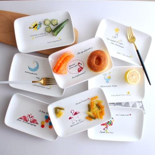 Creative ceramic plate rectangular plate breakfast plate home cake snack plate dish sushi plate flamingo dish plates ceramic