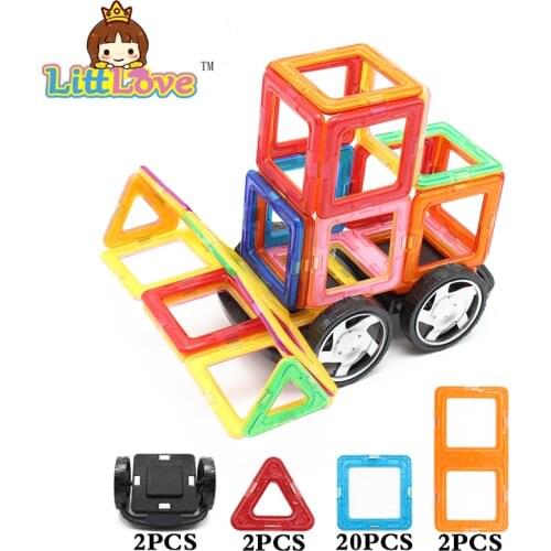LittLove 26Pcs Big Size Magnetic Construction Building Blocks Models Toys Truck Wheel Brick Designer Magnetic Toys For Children