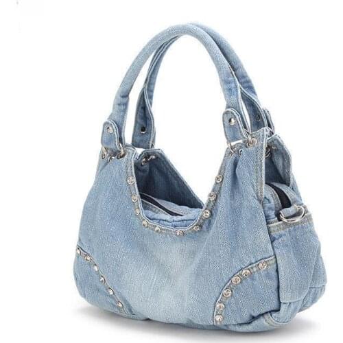 Fashion Diamond Studs Denim Bag Ladies Handbags Jeans Womens Shoulder Bags Casual Tote Womens Hobos