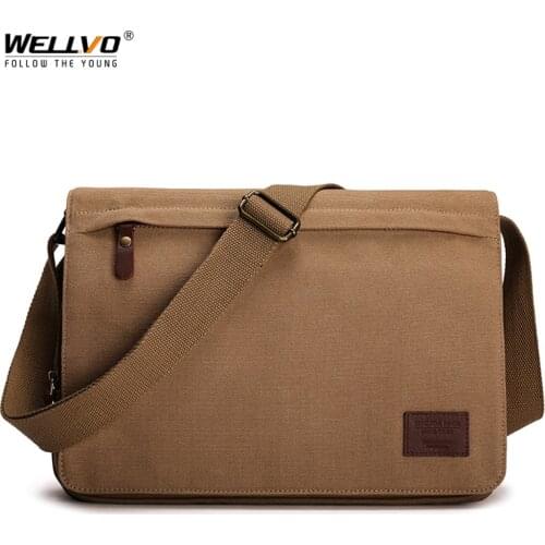 Men Canvas Messenger Bag Vintage Brand Business Casual Travel Shoulder Bag Laptop Crossbody Bags For Man Bolso Hombre Brown X97C