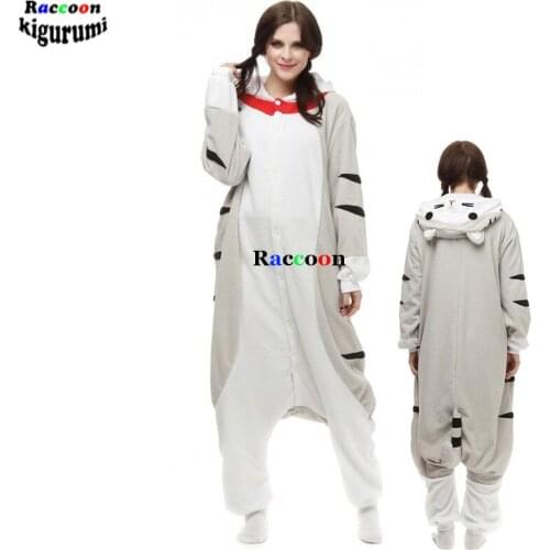 Cat Men Anime Jumpsuit Pajama Adult Flannel Woman Cartoon Animal Cosplay Costume Home Winter Warmth Sleepwear Raccoon Kigurumi
