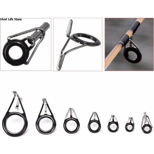 7/8/30Pcs Mixed Size Fishing Rod Guide Tip Fish Pole Repair Kit Line Rings Eyes Set 7 Sizes Cr-Ni Steel Fishing Rod Guides Kit