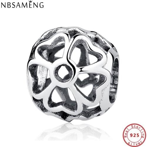 NBSAMENG Authentic 100% 925 Sterling Sliver Bead Hollow Out Daisy Charm Beads Fit Bracelets & Bangles Necklace