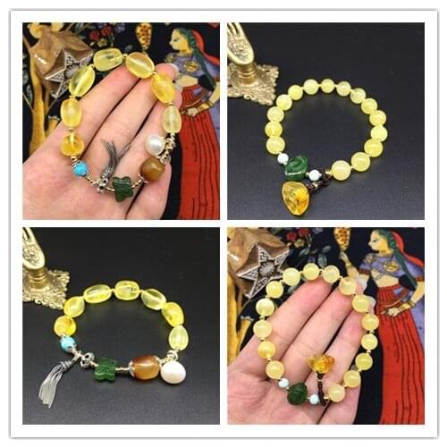 Ores beeswax 925 silver jade plated with gold pearl amber contracted hand string bracelet with restoring ancient ways