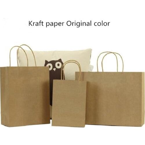 10pcs Kraft Paper Bags Twist Paper Handle Original Craft paper Color New Year Christmas Day Gift Packing Bags Customize logo