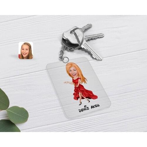 Personalized Women 'S Mannequin Caricature Of Transparent Plexiglass Anahtarlık-1