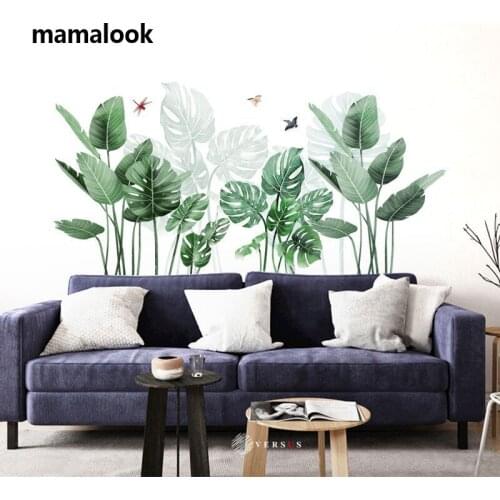 3D Fresh Green Grass Skirting Board Stickers PVC Wall Skirting Kids Room Bathroom Kitchen Mural Wall Decor Palm Leaves