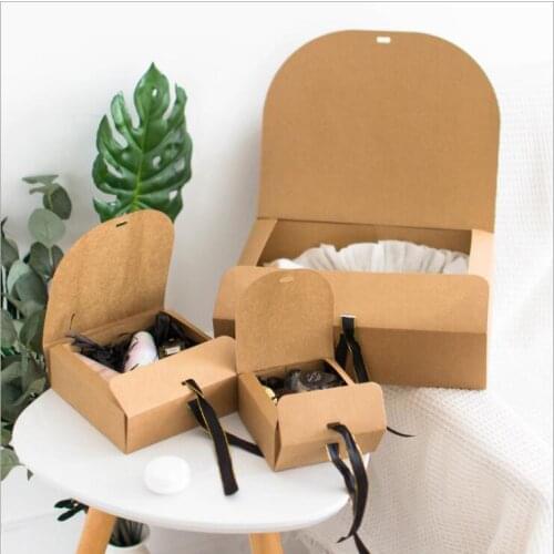 2pcs Brown Kraft Paper Box Small Candy Cookie Party Gift Box Black Cardboard Packaging Box For Cosmetic Ribbon Box