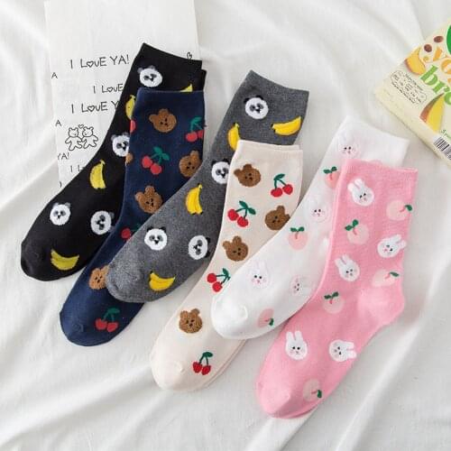 Kawaii Cartoon Fruits and Bear Socks Women for Spring Autumn Japanese Harajuku Style Funny Woman Scoks Cotton 41502