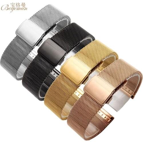 Stainless steel folding buckle strap 18/20mm black gold rose silver free postage gift installation tool