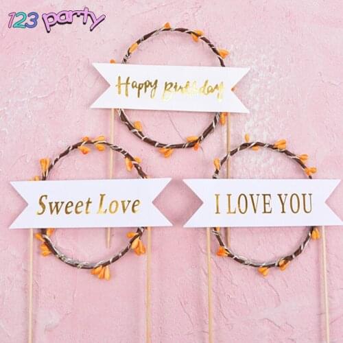 LED Luminous Garland Flag Birthday Cake Decoration Dessert Wedding Decoration With Light Flag Cake Inserted Flag