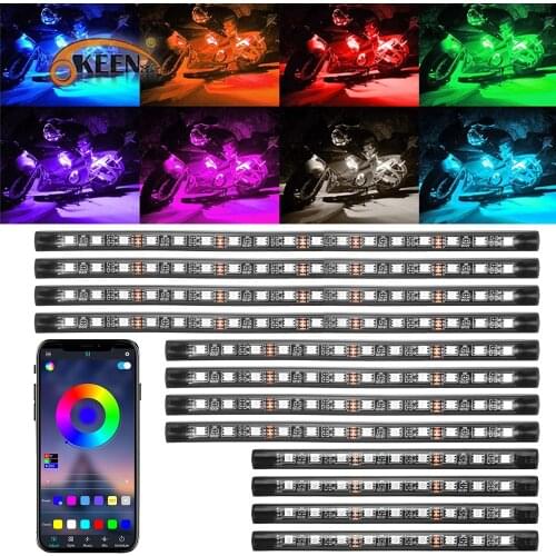OKEEN Motorcycle LED Light Kits APP Control RGB Multicolor Underglow Neon Lamp Decorative Light Strip For Harley Honda Kawasaki