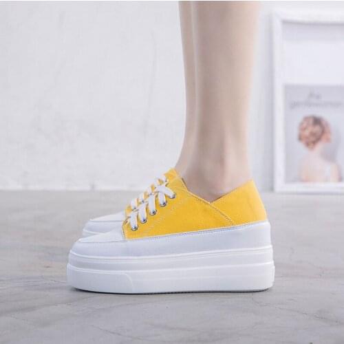 High Sole Shoes Wedge Heels Canvas Shoes Womens Platform Sneakers Women High Quality Shoes Highheels Shoes Ladies Chunky Heels
