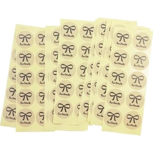 1200 Pcs/lot Vintage Round Handmade With Bow Cute Kraft Paper Seal Sticker DIY Multifunction Baking Packaging Label Stickers