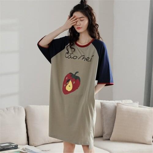 Nightdress female 2020 new summer short-sleeved Korean version of loose casual home clothes plus size soft cotton pijama mujer