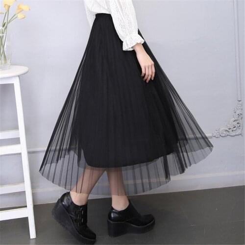 New Autumn Winter Vintage Skirts Womens Elastic High Waist Tulle Mesh Skirt Long Pleated Skirt Female Hot Sale 2019