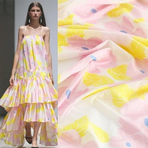 100X145cm Fashion Week Big Flower Printed Thin Jacquard Fabric For Woman Spring Skirt Dress Coats Cloth Sewing DIY