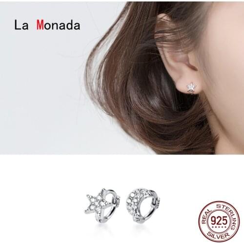 La Monada Asymmetrical Star Moon Woman Hoop Earrings Silver 925 Fine Jewelry 925 Sterling Silver Earrings For Women Hoops Bone