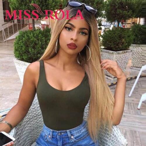 MISS ROLA Long Straight Brown Mixed Blonde Synthetic Wigs for Women Middle Part Natural Looking Glueless Hair