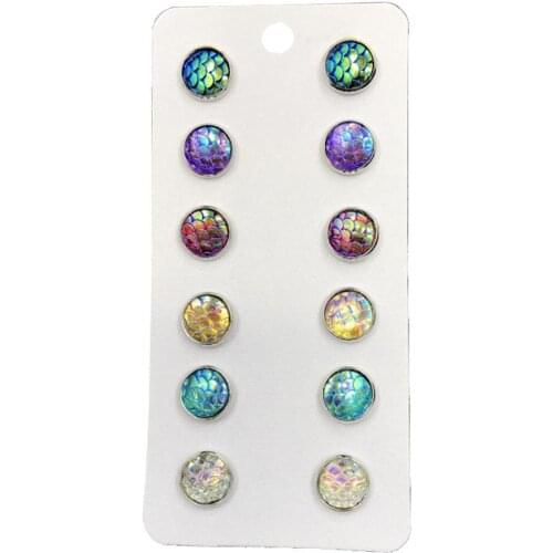 Hot Women 6Pcs/Set Multicolor Fish Scale Pattern Ear Stud Earrings Jewelry Gift