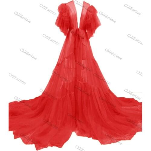 Ladies lotus half sleeve transparent sexy robe camera dress
