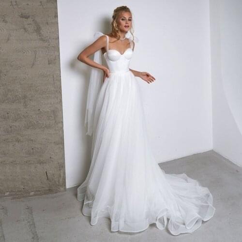 UZN White A Line Tulle Wedding Dress Sweetheart Bustier Bridal Gown With Adjustable Straps Brides Dress Vestido De Novia