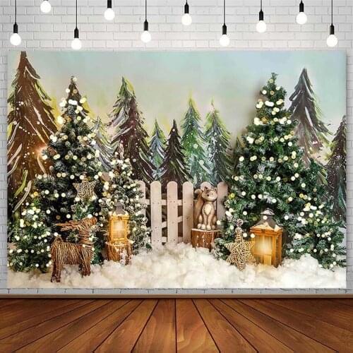 Winter Christmas Photography Background Tree Snow Lights Bokeh Reindeer Baby Subject Backdrop Photo Studio Photozone Props Decor