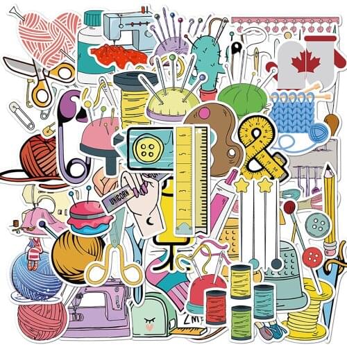 50PCS Cartoon Sewing Machine Graffiti Stickers Fridge Skateboard Guitar Laptop Waterproof Classic DIY Sticker Decal for Kid Toy