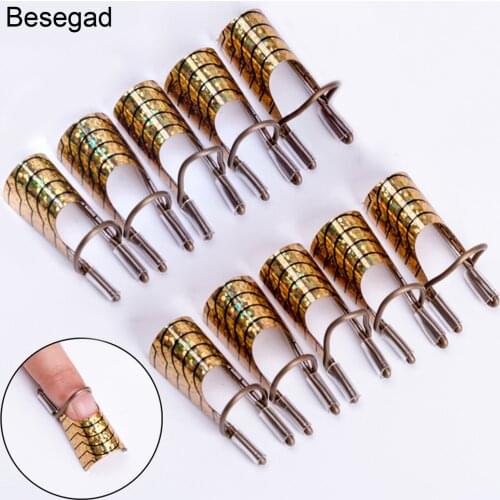 10PCS Reusable Aluminum Nail Tip Extension Forms Guides for Acrylic UV Gel Nail Professional Salon Home Manicure Tool
