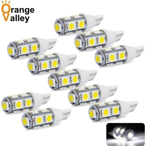10Pcs High Quality T10 9 SMD 5050 W5W 194 501 LED Car Auto Clearance Interior Lights Wedge Door Instrument Side Bulb Lamp DC 12V