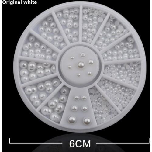 12 Sizes Nail Art Tips Flat Bottom White Pearls 3d Nail Beads Rhinestone Decoration DIY Beauty Salon Manicure Tool