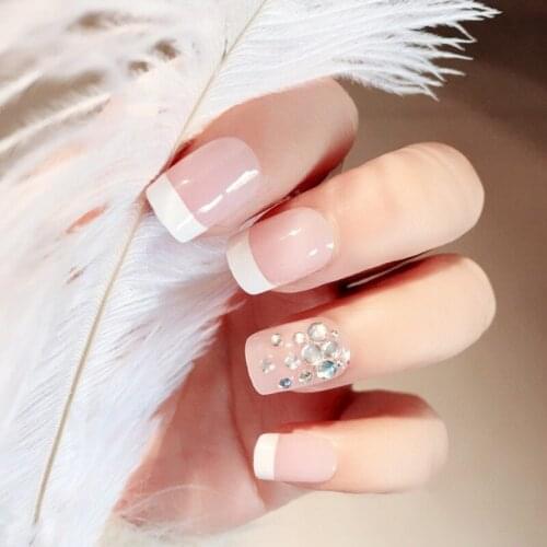 24pcs Mature Fashion Charm Bridal Rhinestone Embellishment Decoration Pink Fake Nails DIY Nail Art Decoration Supplies