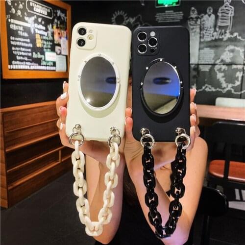 3D Holder Stand Bracket Mirror White Chain Necklace Case For Xiaomi Mi 11 10 pro 10T LITE 10S 9 8 SE A2 A3 Soft Cover