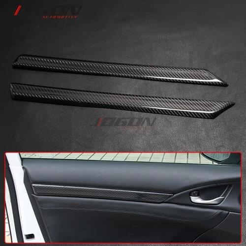 4Pcs Dry Carbon Fiber Car Interior Door Board Plank Strip Trim Decoration For Civic 10th MK X MK10 2017-2020 Accessories