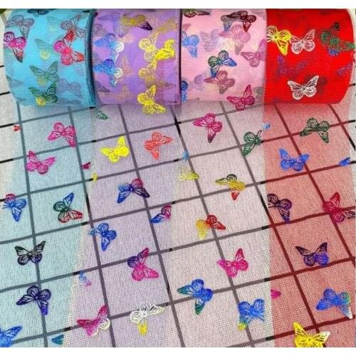 60mm colorful small butterfly tulle roll ribbon 25 yards DIY handmade material headdress bow clothing accessories crafts