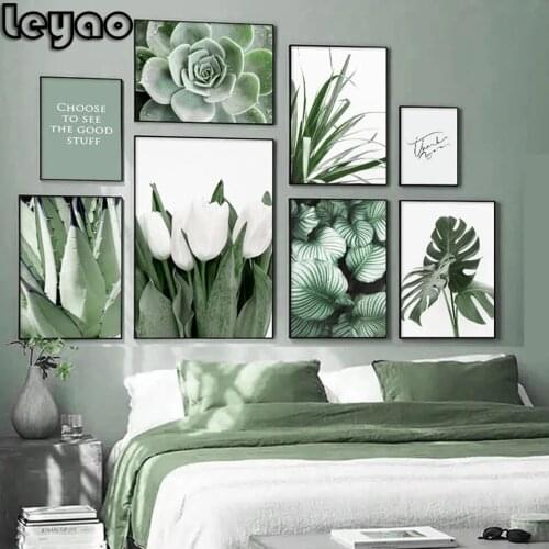 White tulip green orchid aloe monstera plant art Diamond painting cross stitch diamond embroidery wall art for living home decor