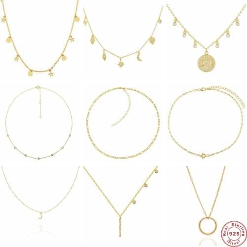 BOAKO 925 Sterling Silver Star Moon Charm Pendant Necklaces For Women Luxury Cubic Zirconia Beads Charm Choker Party Fine Jewels