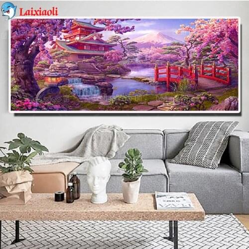 Large size diy 5D diamond painting Japan Mt Fuji full drill Cherry blossom Temple diamond embroidery mosaic cross stitch decor