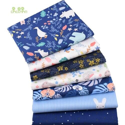 Chainho,7pcs/Lot,MidnightBlue,Print Twill Cotton Fabric,Patchwork Cloth,DIY Sewing&Quilting Fat Quarters Material For Baby&Child