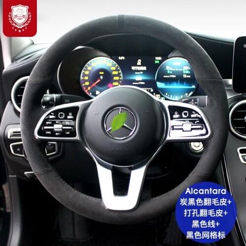 Steering wheel cover for Mercedes-Benz C200 GLC 260E 300L CLA 220 GLE 450 real Black Alcantara Flip Fleece Cover car accessories