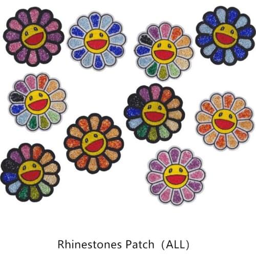 CPAM Shipping new arrival 10 pcs Sun Flowers Rhinestones Embroidered patch Fashion Motif Applique garment hat bag DIY accessory