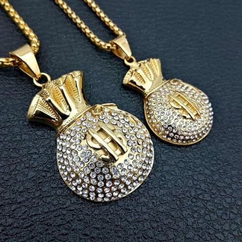 Funmode Hip Hop Link Chain Gold Color Dollar Pouch Design Pendant Necklace For Women Men Jewelry Accessories Bijoux FN134