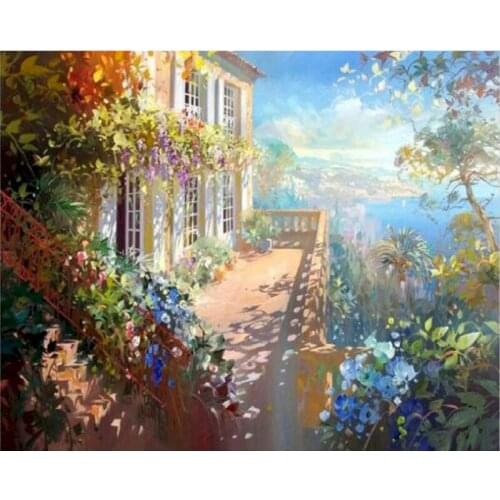 Gatyztory Frame Seaside House DIY Painting By Numbers Landscape HandPainted Artwork Acrylic Paints Canvas Drawing Wall Decor