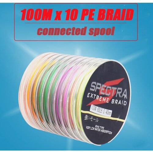DORISEA 1000M(100M*10)Connected Spool PE Multifilame Continuous Braided Fishing Line 6LBs -300LBs Consecutive Fishing Wire