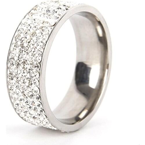 Fashion 5 Row Lines Shiny Crystal Rings Trendy Wedding Band Stainless Steel Ring For Anniversary Engagement Unique Jewelry Hot